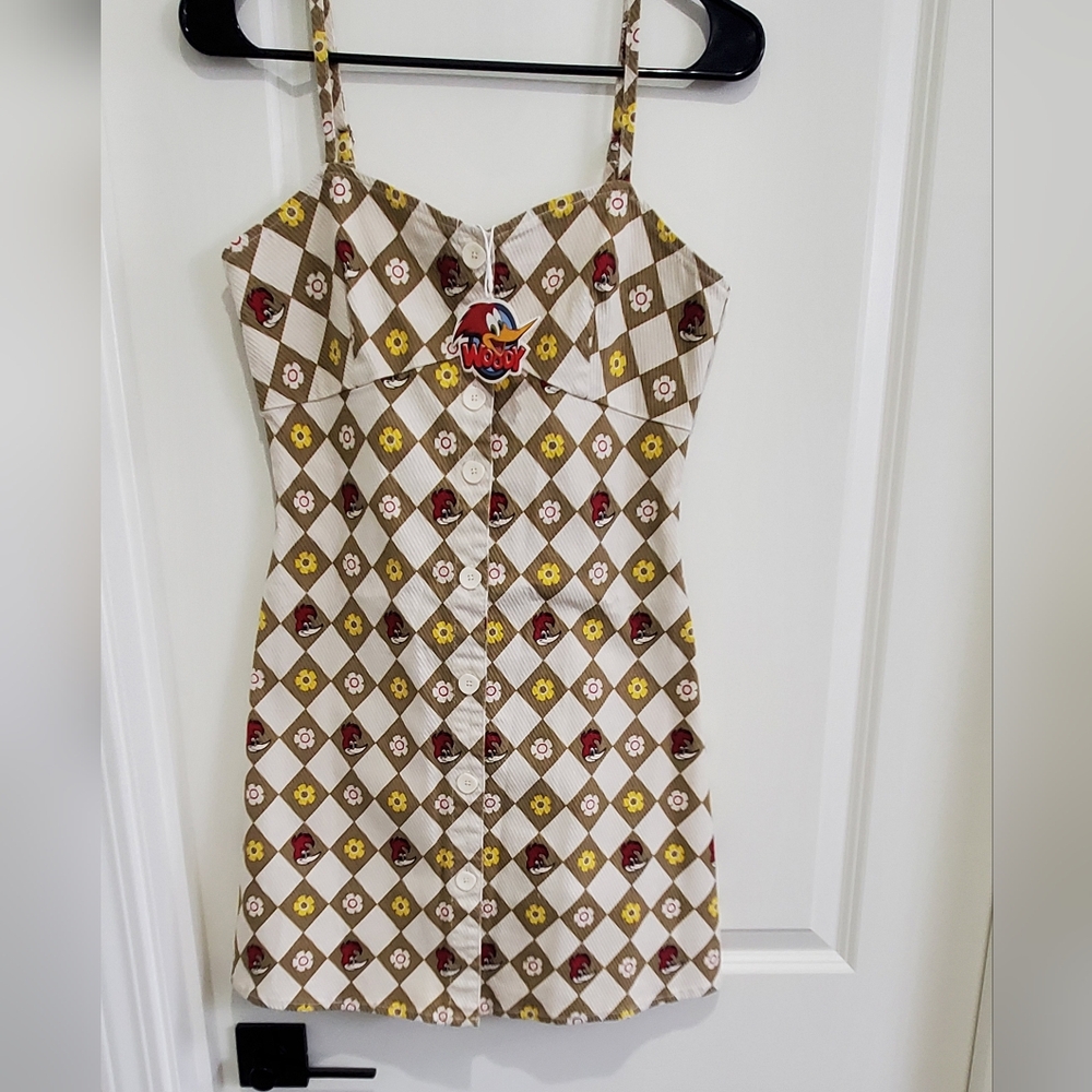 Brown and White Geometric Mini Sundress